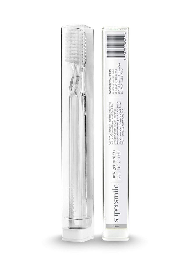 Supersmile New Generation Toothbrush w/ Patented 45° Soft Nylon Bristles - Whitening Tooth Brush w/ Ergonomic Handle Guarantees ADA Recommended Brushing Angle for Adults & Children (Clear),1 Count