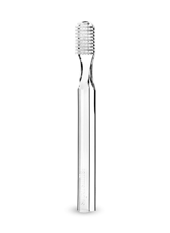 Supersmile New Generation Toothbrush w/ Patented 45° Soft Nylon Bristles - Whitening Tooth Brush w/ Ergonomic Handle Guarantees ADA Recommended Brushing Angle for Adults & Children (Clear),1 Count