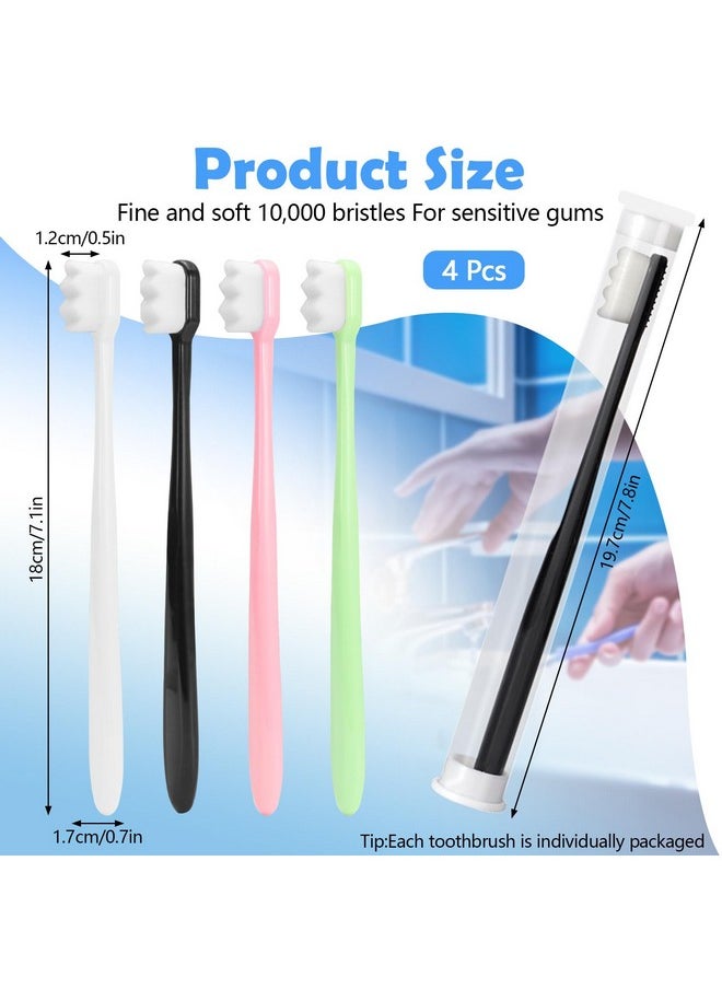 BangBoom 4Pcs Wave Style Extra Soft Toothbrush, Nano Toothbrush for Sensitive Gums Micro-Nano Manual Toothbrush with Soft Floss Bristle for Gum Care Protect Fragile Gums (Black, White, Green, Pink) A