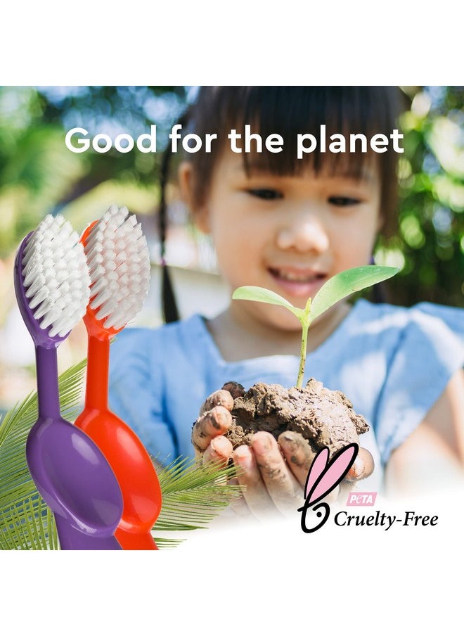 RADIUS Kidz Toothbrush Children's Right Hand BPA Free ADA Accepted Designed to Clean Teeth & Gums for Children 6 Years & Up - Green Blue Orange - Pack of 3