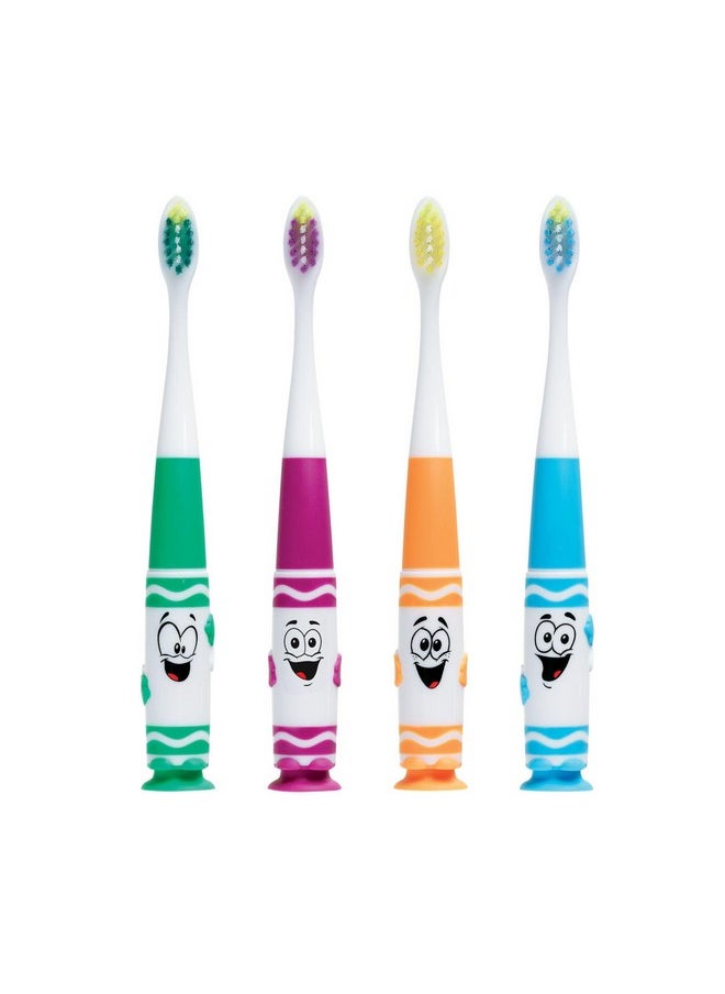 GUM Crayola Pip-Squeaks Kids’ Toothbrush, Soft Bristle Toddler Toothbrush 3 Year Old +, Suction Cup Base, 1ct (4pk)