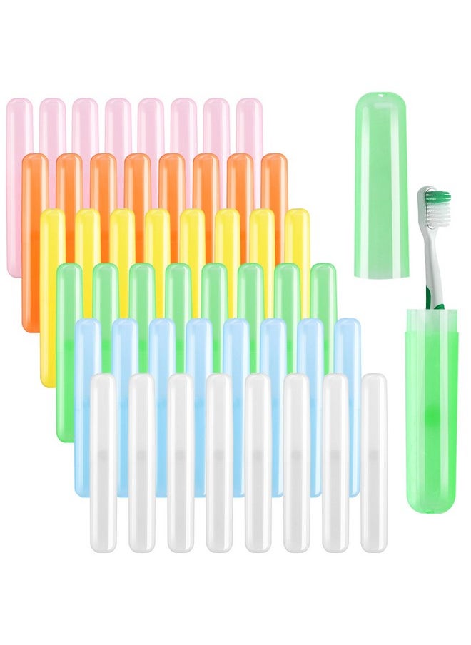 HOFASON 48PCS Large Travel Toothbrush Case Holder, Toothbrush Holders Bulk, Kids Classroom Plastic Pencil Case 8x1.2x0.8 inches, Portable Toothpaste Case Cover Protector for Travel Use (6 Colors)