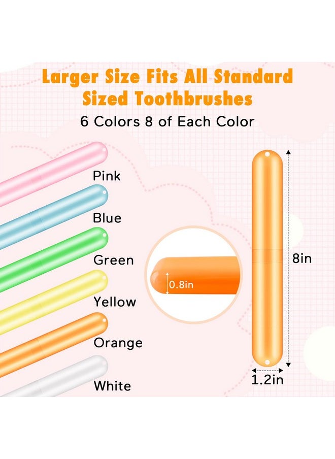 HOFASON 48PCS Large Travel Toothbrush Case Holder, Toothbrush Holders Bulk, Kids Classroom Plastic Pencil Case 8x1.2x0.8 inches, Portable Toothpaste Case Cover Protector for Travel Use (6 Colors)