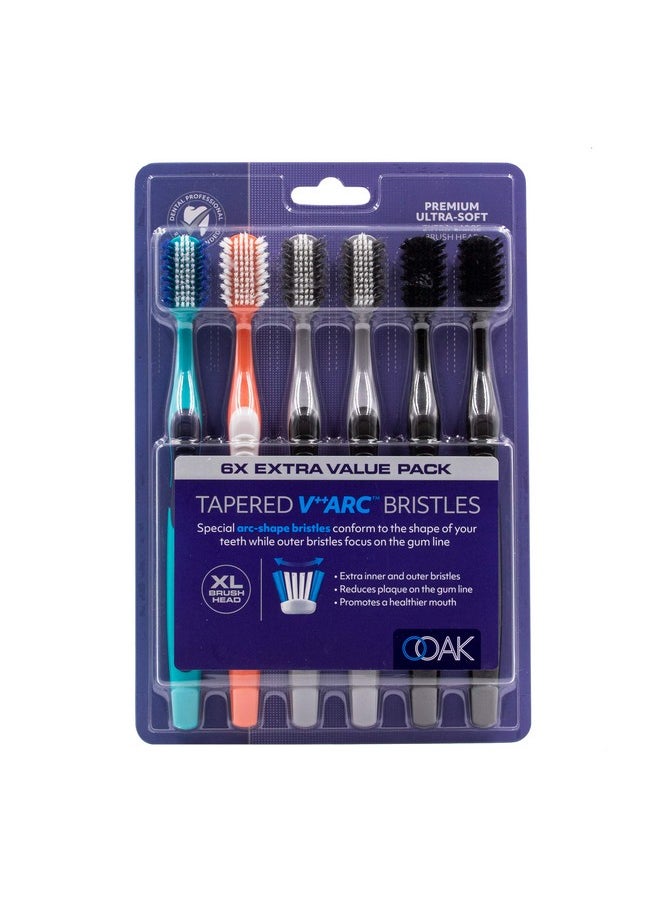 Ooak Toothbrush, Tapered V++Arc Soft Bristles, XL Brush Head 6 Pack - Multiple Colors