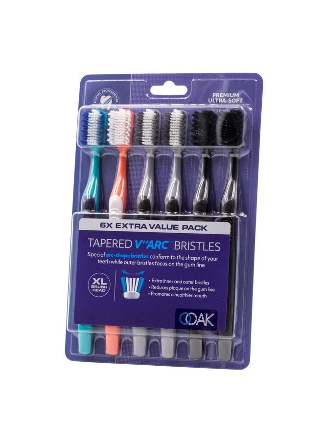Ooak Toothbrush, Tapered V++Arc Soft Bristles, XL Brush Head 6 Pack - Multiple Colors