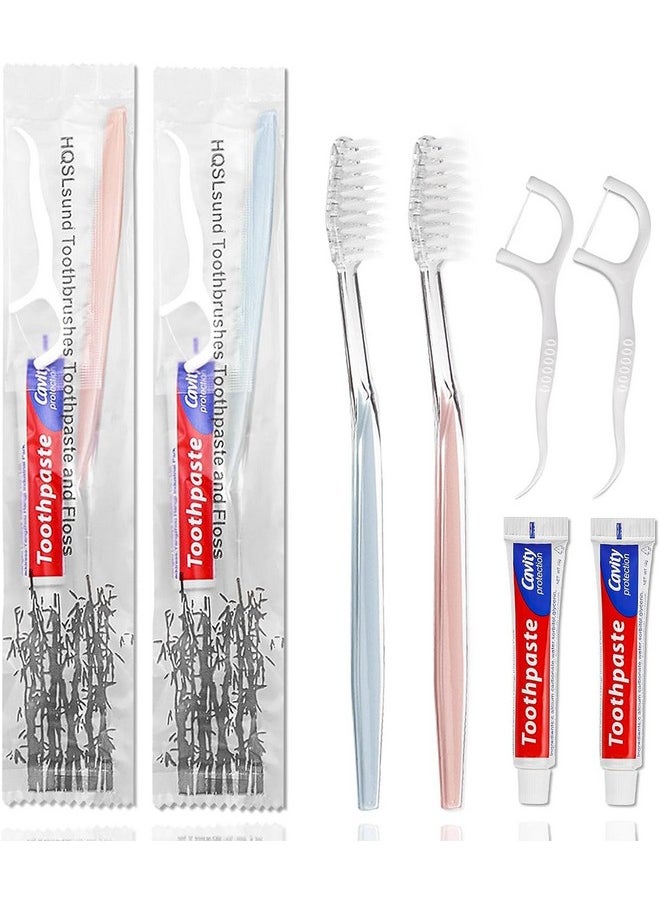 HQSLsund 100pcs Disposable Toothbrushes with Toothpaste Floss Individually Wrapped, 2 Color Disposable Toothbrush, 10g Toothpaste, Floss Pick, Bulk Toothbrush Kit for Homeless,Airbnb,Hotel