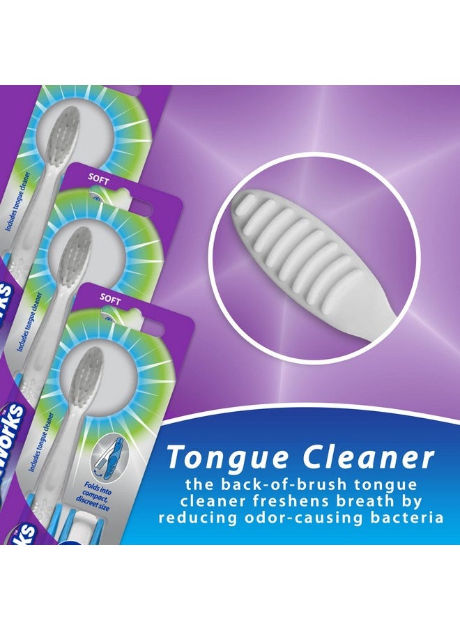 BrightWorks Folding Travel Toothbrush (12 Total, 6 Sets of 2) with Built-in Cover. Portable with Soft Bristles and Tongue Cleaner. for Camping, Hiking, Travel, Work, Gym, Purse, Backpack.