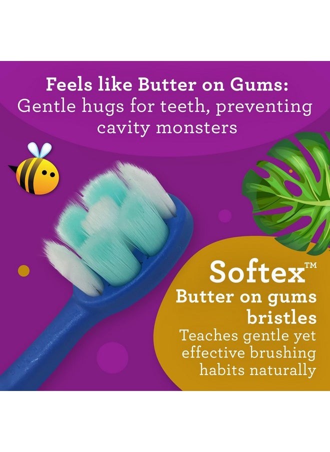 GuruNanda Butter On Gums Kids Toothbrush - 4 Pack Extra Soft Bristles Toothbrush for Kids, Multi-Colored & Fun to Use for Beginner Cleaning - Ergonomic Grip Handle - BPA & Cruelty-Free (Age 3+)