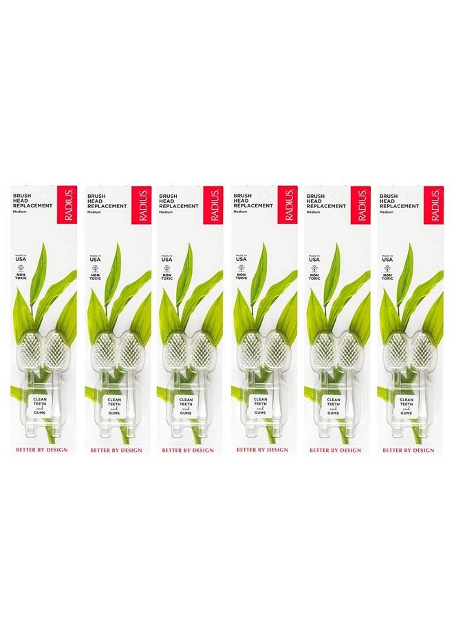RADIUS Toothbrush Replacement Brush Heads 2-Count Improve Gum Health & Reduce Gum Issues - Medium - Pack of 6