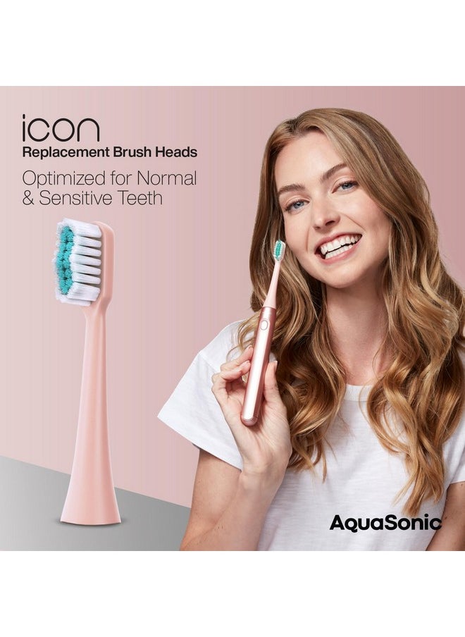 AquaSonic Icon Replacement Brush Heads | Compatible with AquaSonic Icon Toothbrush | 2 Brush Heads | for Normal & Sensitive Teeth (Blush)