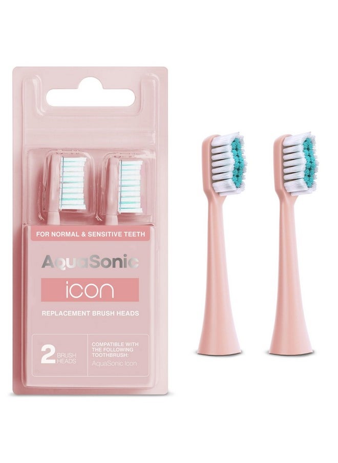 AquaSonic Icon Replacement Brush Heads | Compatible with AquaSonic Icon Toothbrush | 2 Brush Heads | for Normal & Sensitive Teeth (Blush)