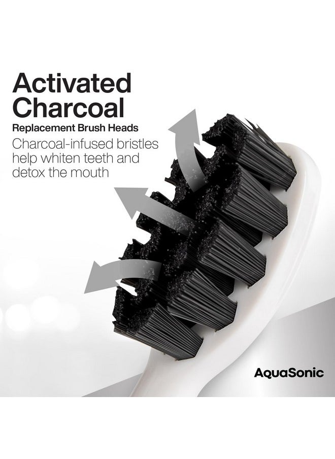 AquaSonic 2-Pack Activated Charcoal Brush Heads - Ultra Whitening Brush Heads - 2X Whitening & Stain Remover - for Black Series, Black Series Pro, Vibe Series, Duo Pro Series (White)