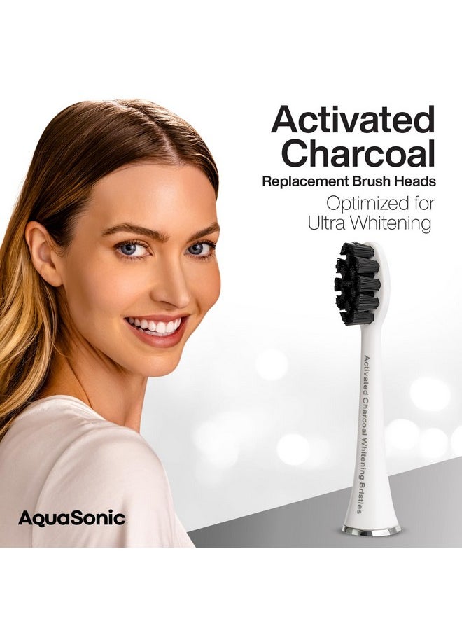 AquaSonic 2-Pack Activated Charcoal Brush Heads - Ultra Whitening Brush Heads - 2X Whitening & Stain Remover - for Black Series, Black Series Pro, Vibe Series, Duo Pro Series (White)