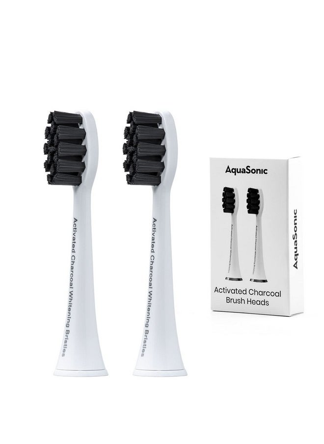 AquaSonic 2-Pack Activated Charcoal Brush Heads - Ultra Whitening Brush Heads - 2X Whitening & Stain Remover - for Black Series, Black Series Pro, Vibe Series, Duo Pro Series (White)