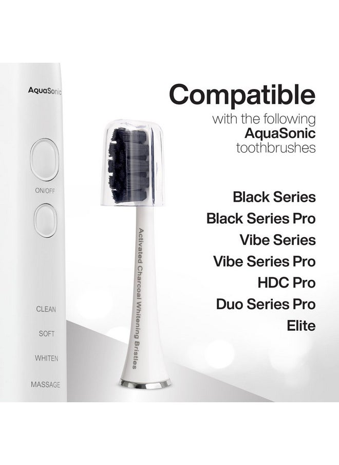 AquaSonic 2-Pack Activated Charcoal Brush Heads - Ultra Whitening Brush Heads - 2X Whitening & Stain Remover - for Black Series, Black Series Pro, Vibe Series, Duo Pro Series (White)