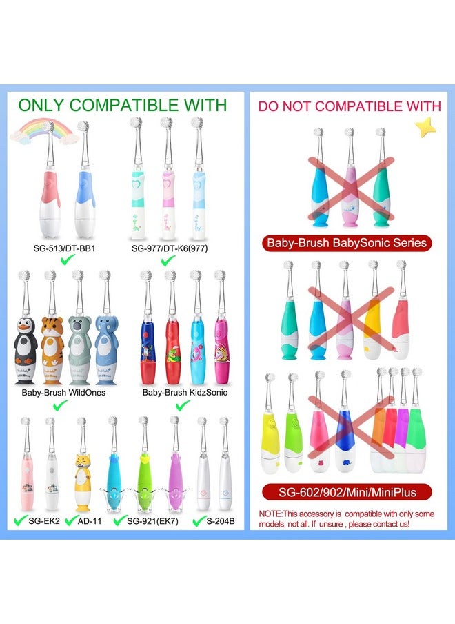 TEETECK 5 Pack Kids Toothbrush Replacement Heads Compatible with SEAGO- 513/977/EK6,Compatible with Brush-Baby WildOnes/KIDZSONIC（Not BabySonic Series）,Compatible with Dada-Tech-BB1/977/K6
