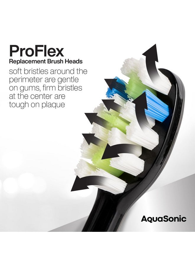 AquaSonic Proflex Replacement Brush Heads | for Whiter Teeth & Gum Care | Compatible with Many AquaSonic Toothbrush Handles (8 Pack Black)