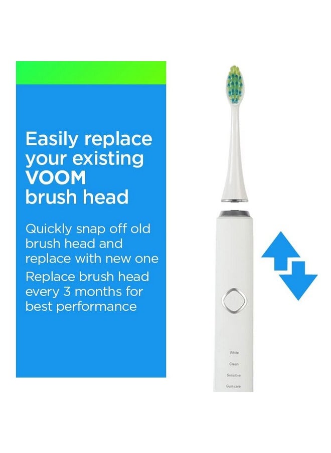 Voom Sonic Pro 7 Series Replacement Brush Heads Advanced Bristle Technology Soft Dupont Nylon Bristles Oral Care - White - Pack of 4