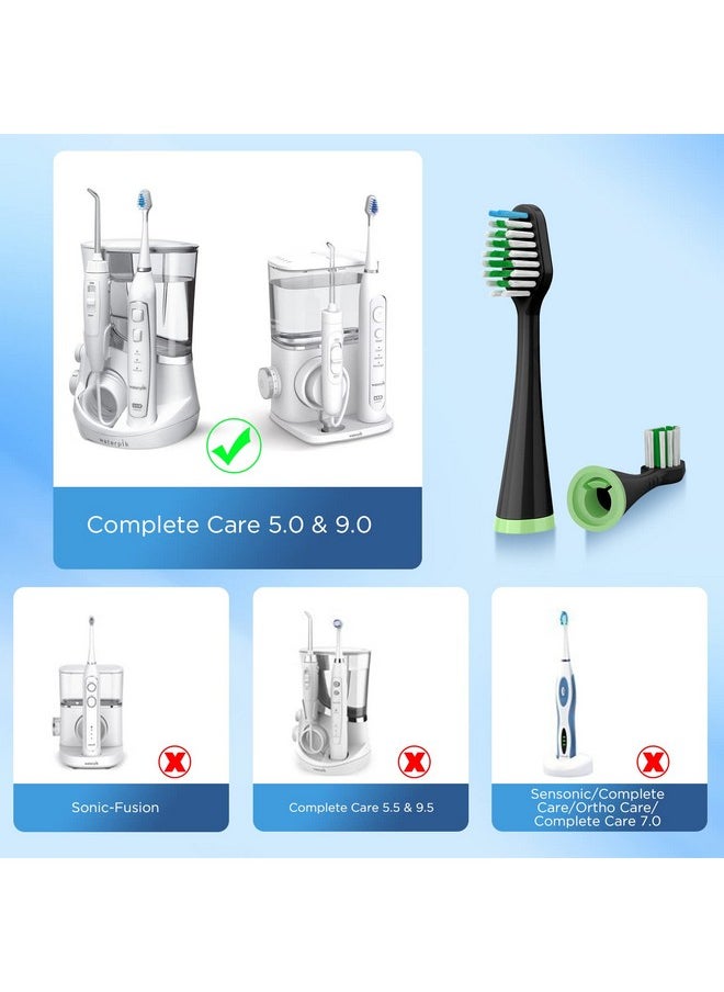 Replacement Toothbrush Heads for Waterpik Complete Care 5.0/9.0 (CC-01/WP-862), with Covers, 5 Count, Black