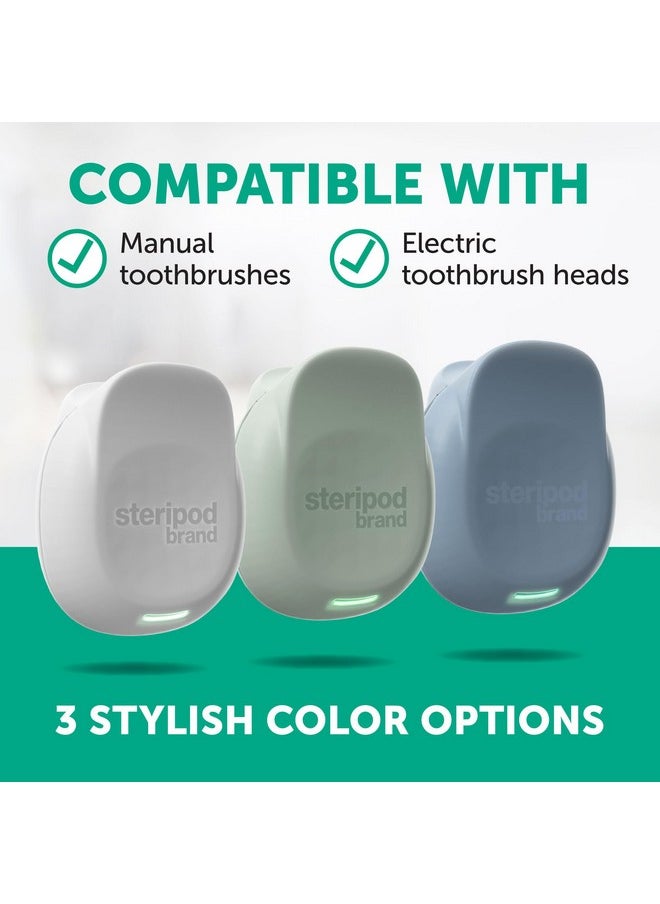 Steripod Brand Portable UV Toothbrush Sanitizer Clip, Reduces Harmful Microorganisms, Rechargeable, Sage, 1 Count