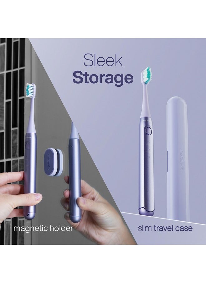 Aquasonic Icon ADA-Accepted Rechargeable Toothbrush | Magnetic Holder & Slim Travel Case | 2 Brushing Modes & Smart Timers | Gentle Micro-Vibrations (Lilac)