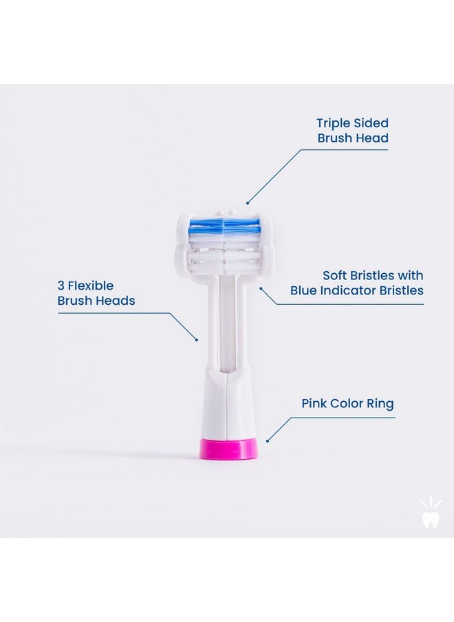 Triple Bristle Replacement Brush Head Refills | Innovative 3 Sided Head Design | Compatible with Triple Bristle Brand Sonic Toothbrush | Color Changing Indicator Bristles | 4 Pack (2 Pink + 2 Blue)