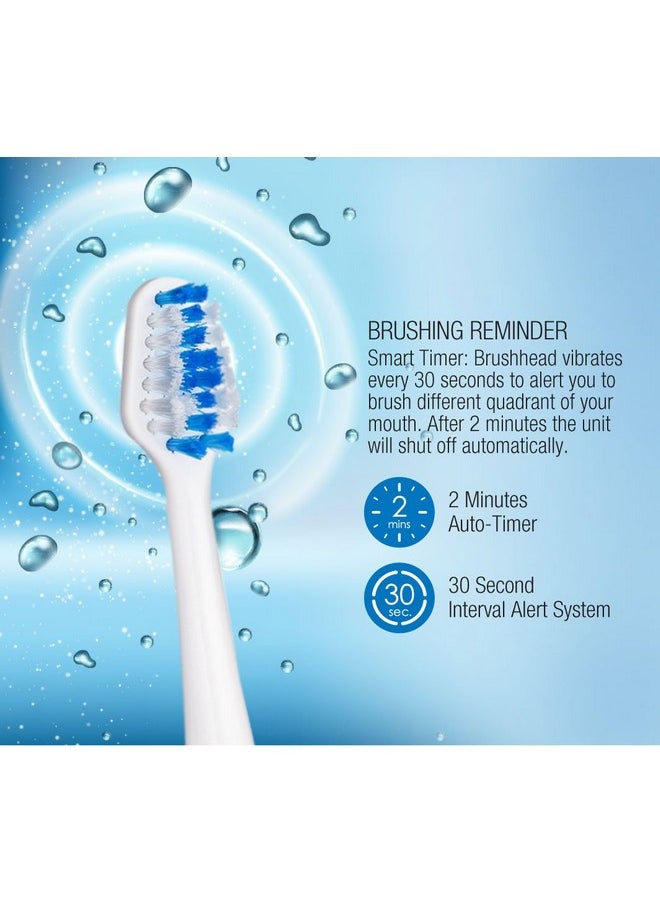 Pursonic S430 SmartSeries Electronic Power Rechargeable Sonic Toothbrush With 40,000 Strokes Per Minute, 12 Brush Heads Included, White
