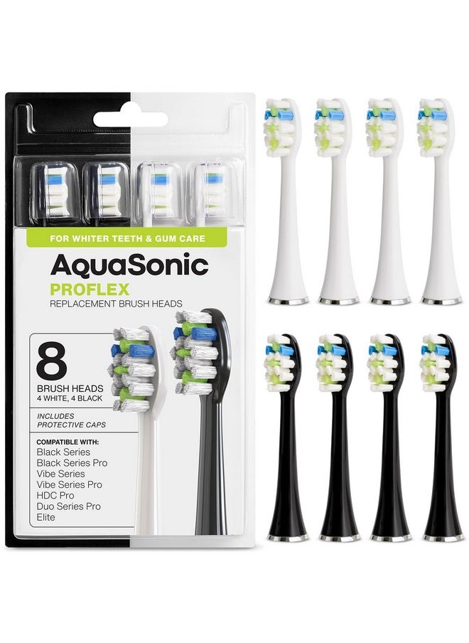 AquaSonic Duo PRO 8-Pack Replacement Brush Heads - Upgraded Proflex Brush Heads for Improved Plaque Removal - Genuine AquaSonic