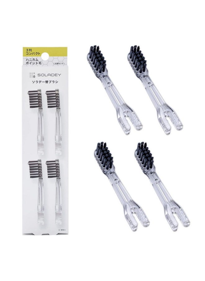 Soladey Ionic Toothbrush Replacement Brush Heads Refill, 4 Count -3 Row Honeycomb Point Bristle, Binchotan Charcoal and Silver Ions