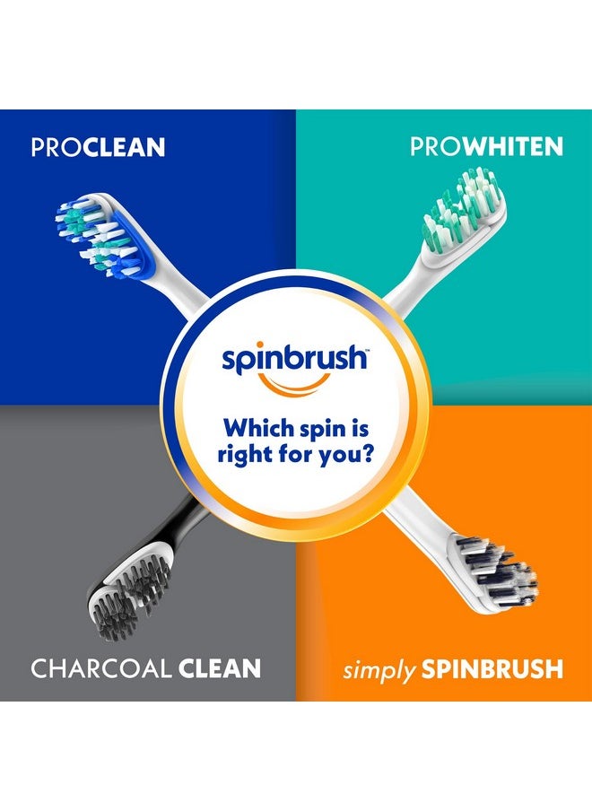Spinbrush Pro Clean Replacement Toothbrush Heads, Soft Bristles, Dentist Recommended, (2 Pack with 4 Toothbrush Heads)