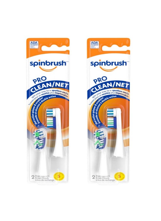 Spinbrush Pro Clean Replacement Toothbrush Heads, Soft Bristles, Dentist Recommended, (2 Pack with 4 Toothbrush Heads)
