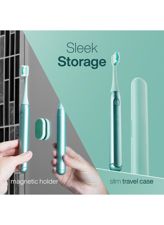 Aquasonic Icon ADA-Accepted Rechargeable Toothbrush | Magnetic Holder & Slim Travel Case | 2 Brushing Modes & Smart Timers | Gentle Micro-Vibrations (Mint)