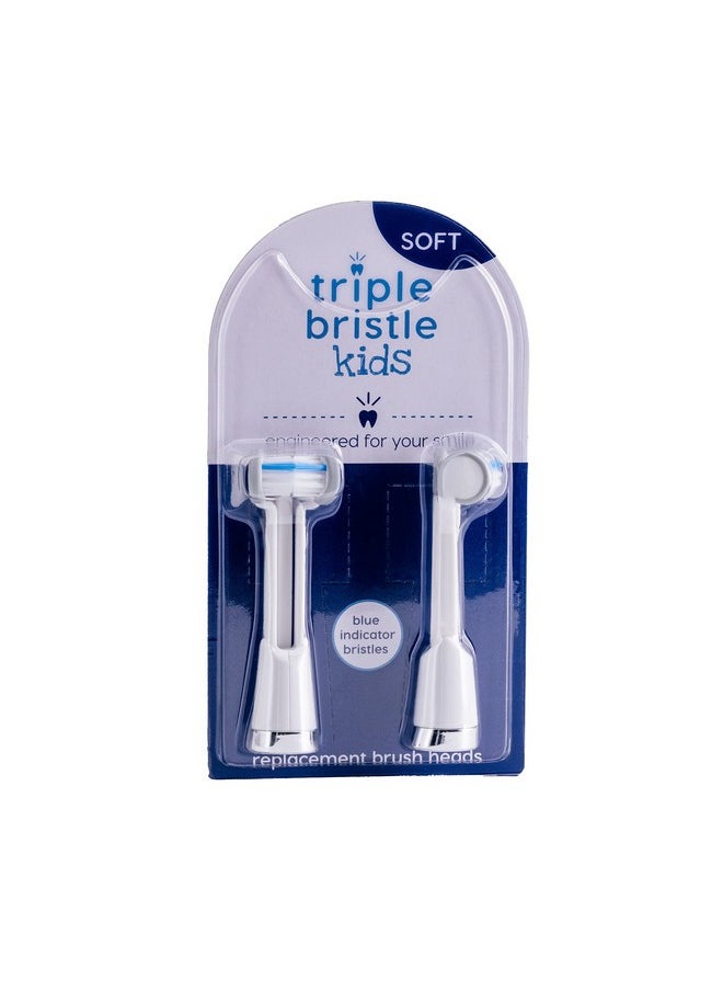Triple Bristle Kids Sonic Toothbrush | 2 Pack Replacement Head Refill | 3-Sided Brushing to Clean Teeth and Gums | Dentist Created & Approved | Safe on Braces