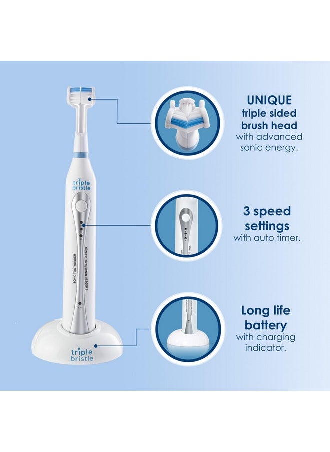 Triple Bristle Original Sonic Toothbrush | Rechargeable 31,000 VPM Tooth Brush | Patented 3 Head Design | Angled Bristles Clean Each Tooth | Dentist Created & Approved Original