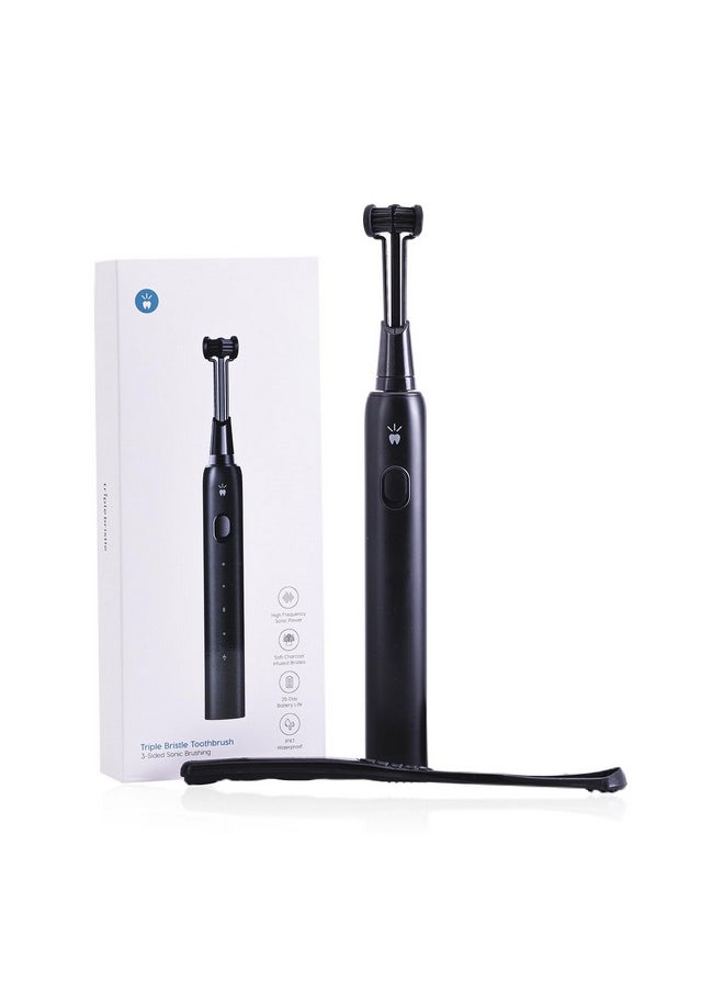 Triple Bristle Max Sonic | 3 Sided Toothbrush w/ 4 Modes | Dentist Created & Approved Triple Sided Toothbrush | Soft Charcoal Infused Nylon Bristles | Rechargeable & Waterproof Triple Head Toothbrush