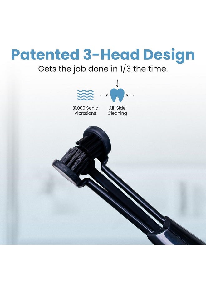 Triple Bristle Max Sonic | 3 Sided Toothbrush w/ 4 Modes | Dentist Created & Approved Triple Sided Toothbrush | Soft Charcoal Infused Nylon Bristles | Rechargeable & Waterproof Triple Head Toothbrush