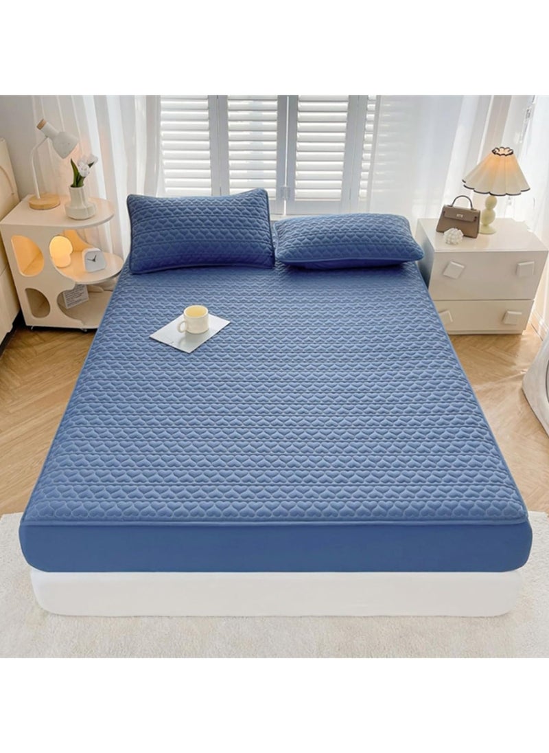 Waterproof Fitted Bedding Topper Set King Size 180x200 cm, Blue, Includes 2 Pillowcases