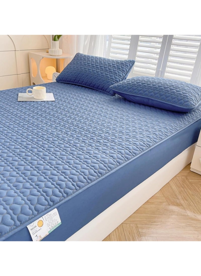 Waterproof Fitted Bedding Topper Set King Size 180x200 cm, Blue, Includes 2 Pillowcases
