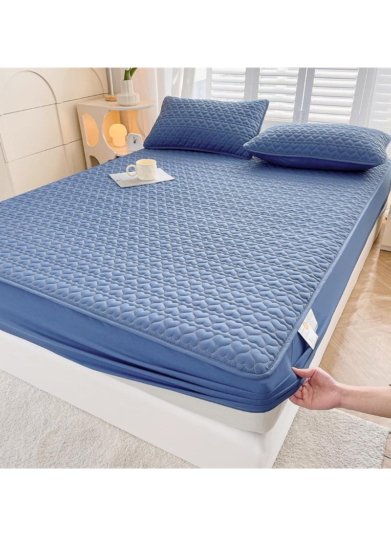 Waterproof Fitted Bedding Topper Set King Size 180x200 cm, Blue, Includes 2 Pillowcases