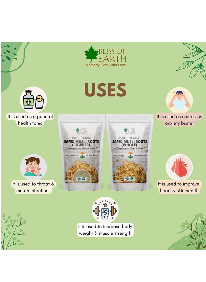 Safed Musli Roots Whole Organic Chlorophytum Borivilianum Helps Boost Immunity Energy Stamina For Men & Women 100g
