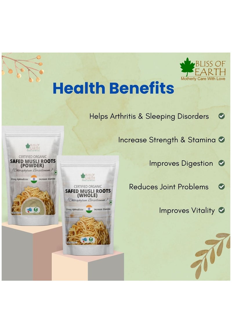 Safed Musli Roots Whole Organic Chlorophytum Borivilianum Helps Boost Immunity Energy Stamina For Men & Women 100g