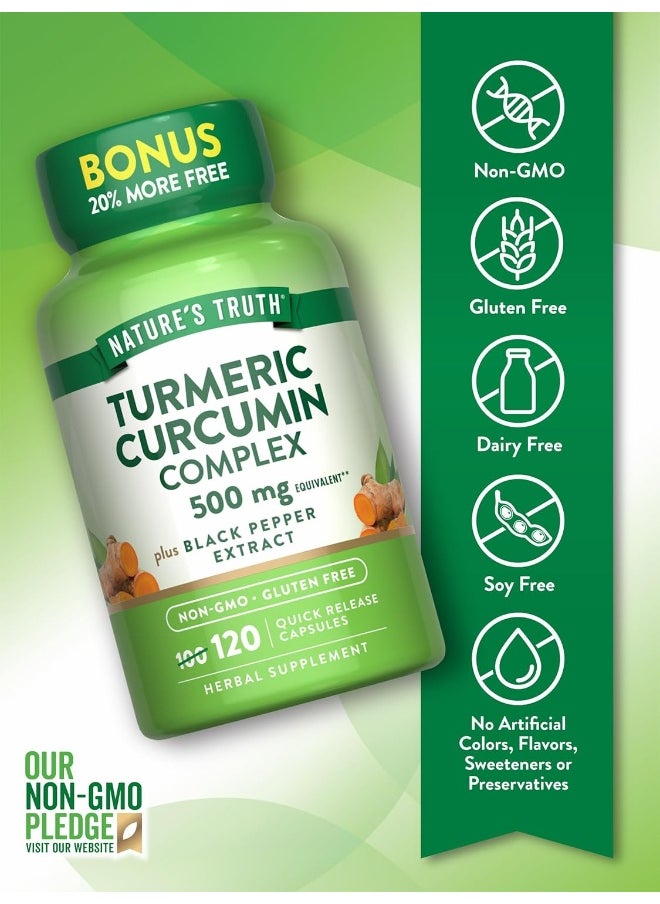 Nature's Truth Turmeric Curcumin Complex 500 mg Plus Black Pepper Extract, 120 Count