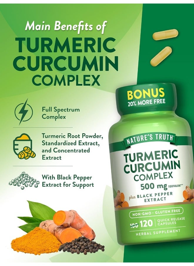 Nature's Truth Turmeric Curcumin Complex 500 mg Plus Black Pepper Extract, 120 Count