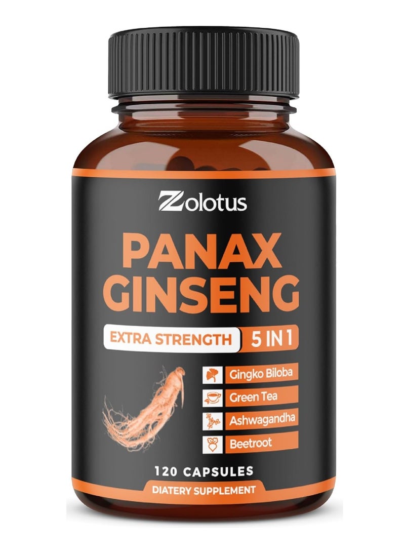 Korean Red Panax Ginseng + Ginkgo Biloba, Ashwagandha, Beetroot, Green Tea - 120 Capsules