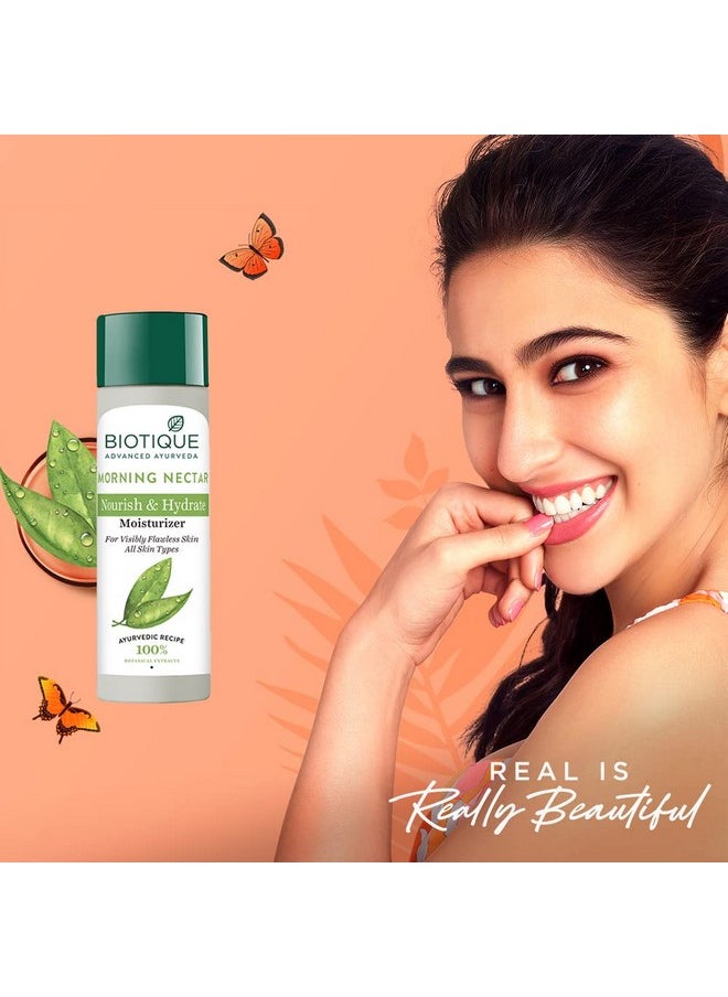 Biotique Morning Nectar Flawless Skin Moisturizer Lotion L Prevents Dark Spots, Blackheads And Blemishes L Visibly Flawless Skin L Nourishes And Hydrates Skin L All Skin Types L 190Ml