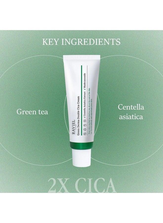 RAVIEL Green Derma Double Cica Cream (50ml x 2,1.69 fl oz x 2) Korean Face Moisturizer, Korean Face Moisturizer for Sensitive Skin, Anti-Aging Night Cream, Calming & Repairing Skin