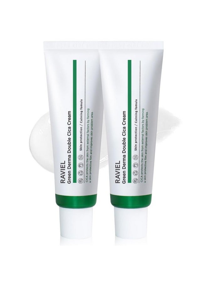 RAVIEL Green Derma Double Cica Cream (50ml x 2,1.69 fl oz x 2) Korean Face Moisturizer, Korean Face Moisturizer for Sensitive Skin, Anti-Aging Night Cream, Calming & Repairing Skin