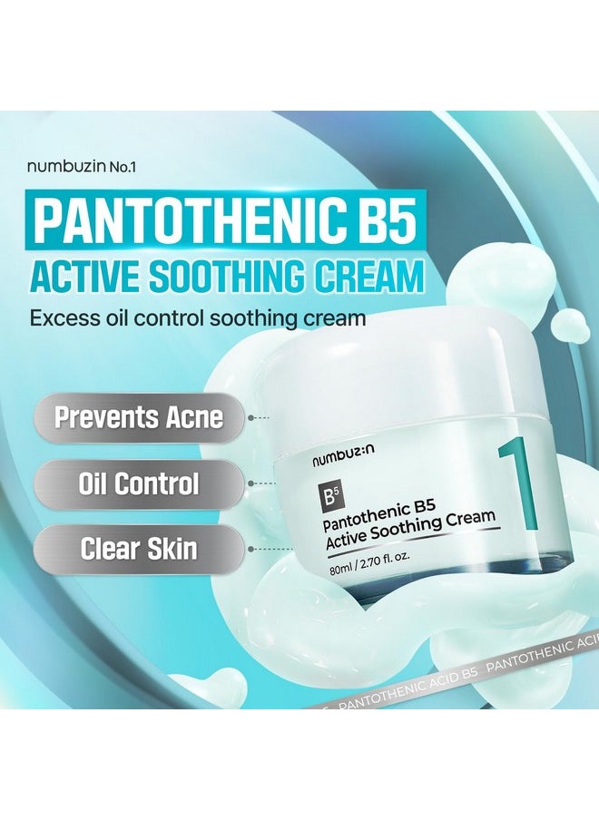 numbuzin No.1 Pantothenic B5 Active Soothing Cream | Lightweight Hydrating Moisturizer, Pantothenic Acid, Niacinamide, Panthenol | Excess Oil Control, Soothes Acne | Non-Comedogenic | 2.70 fl. oz.