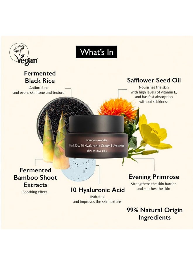 HARUHARU Wonder Black Rice 10 Hyaluronic Cream Unscented, 1.6 fl oz