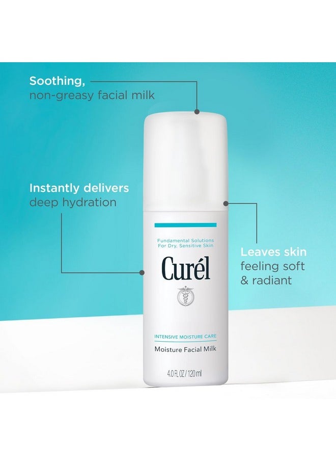 Curel Japanese Skin Care Moisture Facial Milk Moisturizer, Daily Face Lotion for Dry Sensitive Skin, pH Balanced, Unscented Advanced Ceramide Care Face Cream without Drying Alcohols, 4 oz